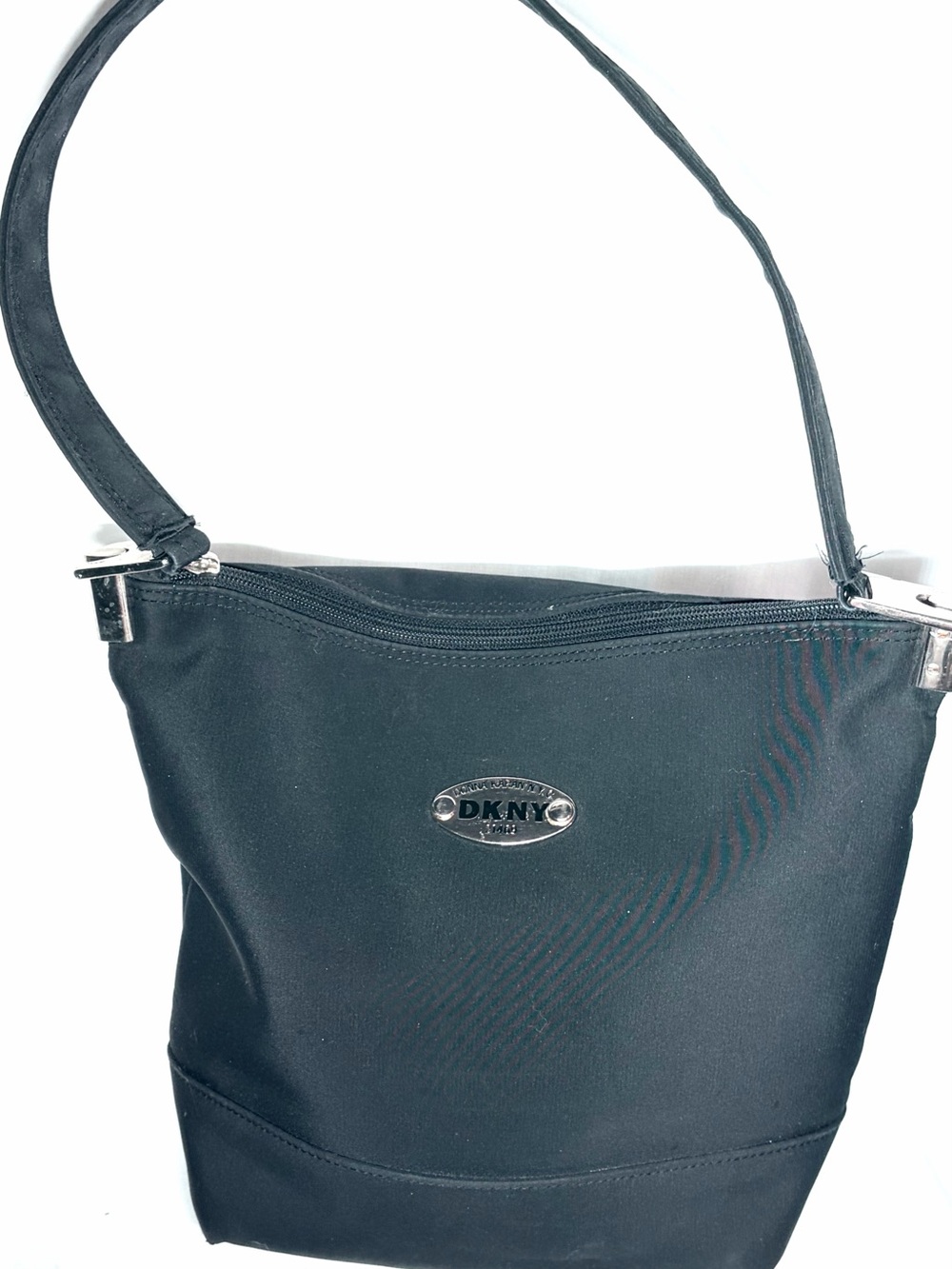 DKNY Black Nylon Shoulder Bag with Metal Logo Plaque